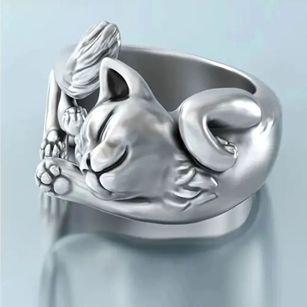 Adults Vintage unique kitty totem finger ring